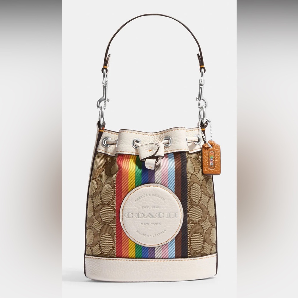 Mini Dempsey Bucket Bag In Signature Jacquard With Rainbow Stripe & Coach Patch
